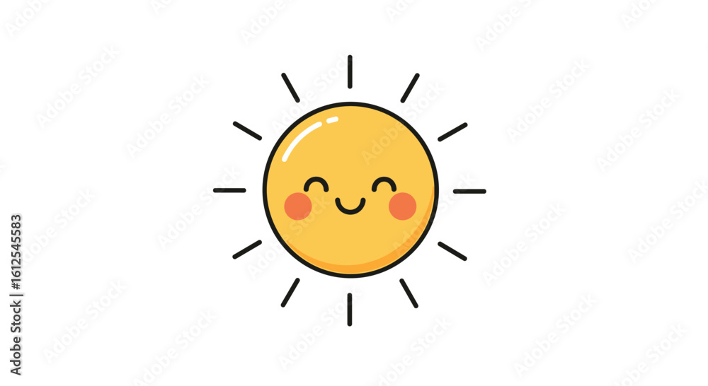 Bright and cheerful happy sun with beaming rays and rosy cheeks radiating warmth and positivity for a sunny day celebration or cheerful illustration Bright and cheerful happy sun with beaming rays and rosy cheeks radiating warmth and positivity for a sunny day celebration or cheerful illustration