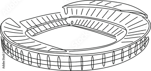 Architectural sketch of a modern open air sports stadium