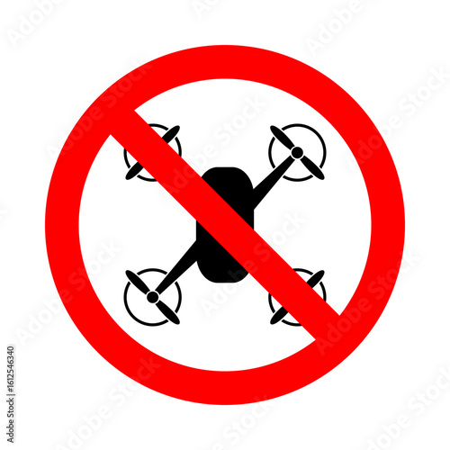 no drone allowed, quadrocopter in red circle pictogram, no flying round vector icon