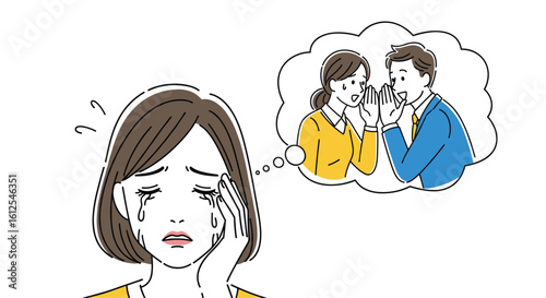 Woman Crying Feeling Sad About Others Whispering and Gossiping About Her Causing Emotional Distress and Social Isolation A Moment of Personal Suffering