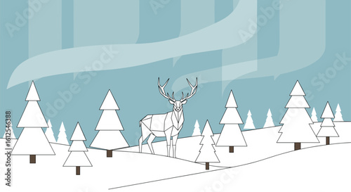 Magical Arctic Landscape with Majestic Reindeer Under the Aurora Borealis Sky