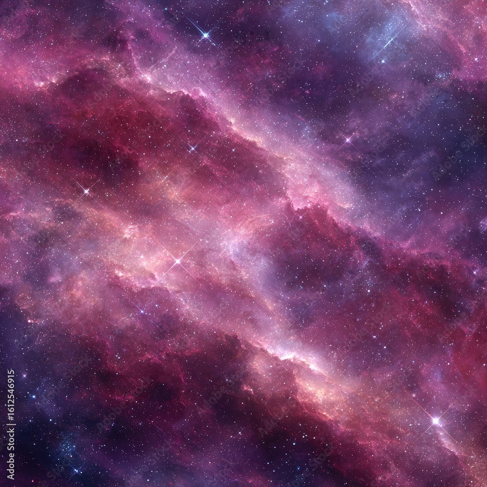 Fototapeta premium Swirling nebulae in hues of pink, purple, and orange, interspersed with glittering stars and cosmic dust
