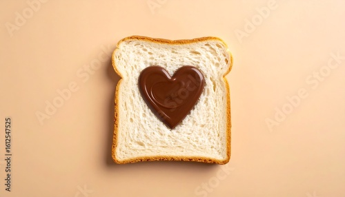 A slice of bread with chocolate spread in a heart shape