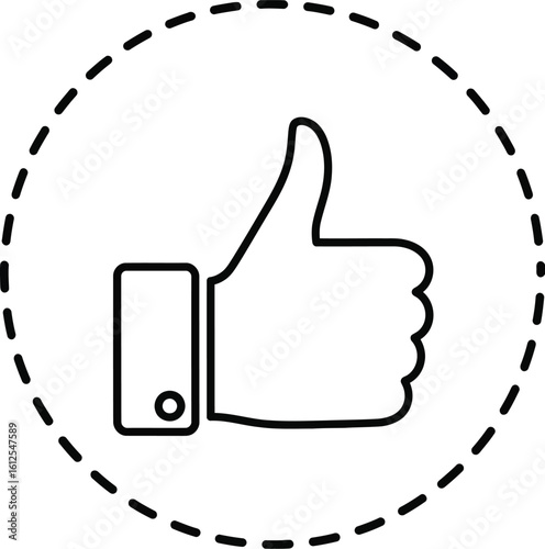 Simple line art thumbs up icon inside a dashed circle
