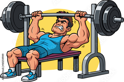 Determined Bodybuilder Lifting Weights on a Gym Bench
