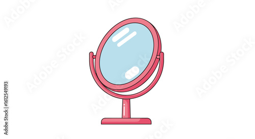 A Simple Pink Vanity Mirror With Adjustable Swivel And Base For Beauty Routine And Personal Grooming