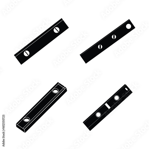 Tools & DIY Equipment Silhouettes – Spirit Level and Bubble Level Icon Set Isolated on White Background
