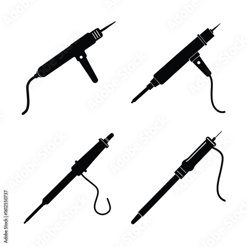 Tools & DIY Equipment Silhouettes – Soldering Iron and Electric Tool Icon Set Isolated on White Background