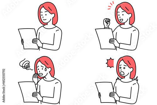 書類を見る若いの女性　セット