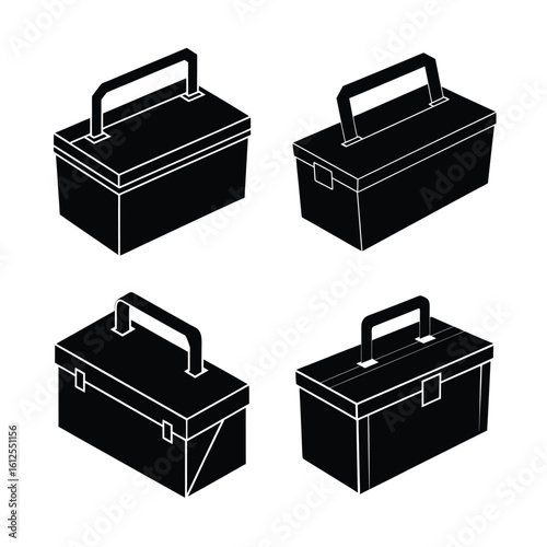Tools & DIY Equipment Silhouettes – Toolbox and Tool Case Icon Set Isolated on White Background