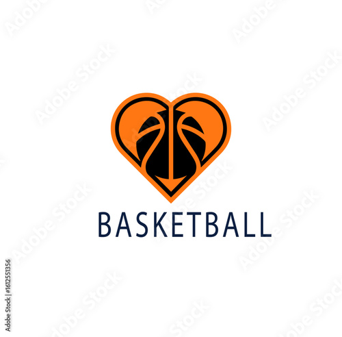  Basketball Heart Love Logo Design
