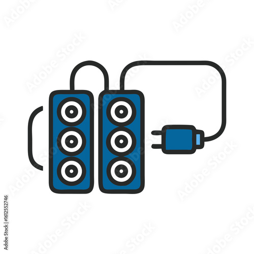 Power strip with multiple outlets and plug on a transparent background