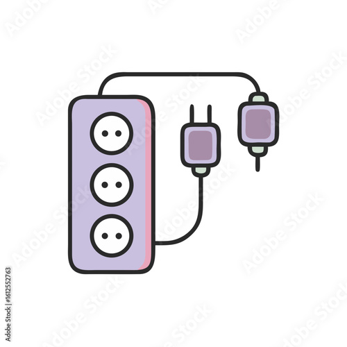 Extension cord with three outlets and plugs in minimal style  
