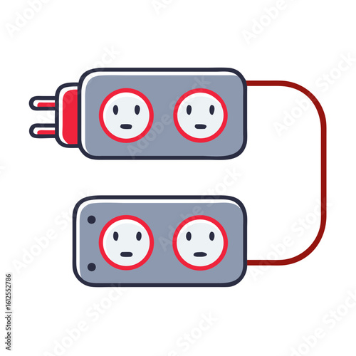 Electric extension cord with three outlets and visible plug design  