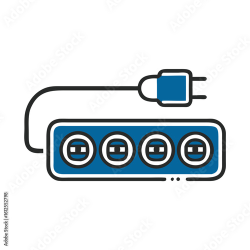 Electrical extension cord with four outlets and plug connected  