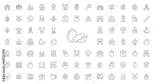 Comprehensive Collection of Agriculture and Farming Icons Set Depicting Farm Life and Sustainable Practices for Modern Design Needs
