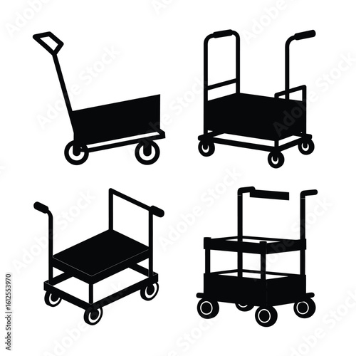 Tools & DIY Equipment Silhouettes – Utility Cart and Trolley Icon Set Isolated on White Background