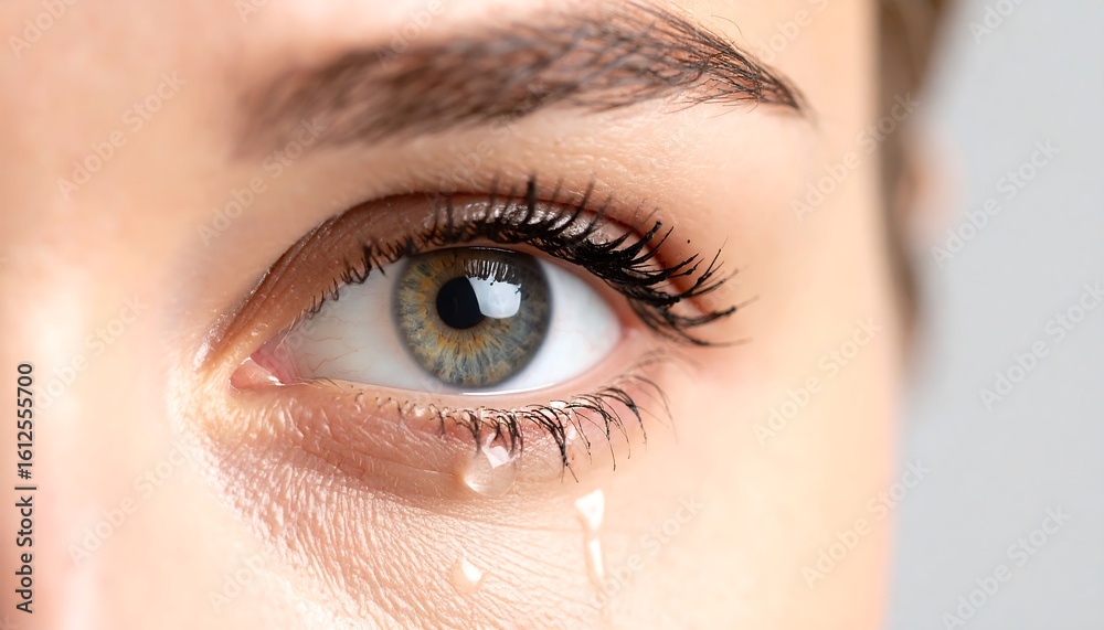 Obraz premium Close-up of a woman's eye with a single tear rolling down her cheek