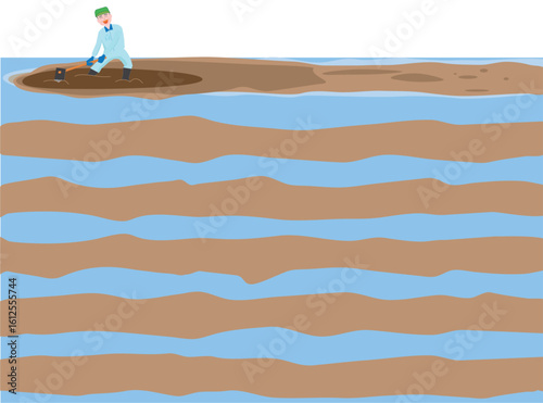 水田を耕している農業用の背景素材。