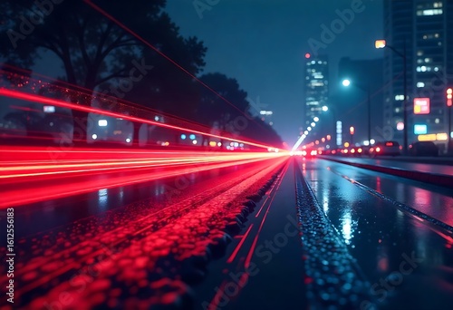 PNG vector red light line with futuristic motion effect and abstract automobile blur, glowing trail and beam streak in a desert highway city design, dynamic disco background for speed illustration, 