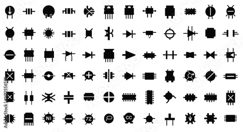 Comprehensive Collection of Electronic Component Symbols for Schematic Diagrams and Circuit Design Engineers Illustration Isolated on White Background