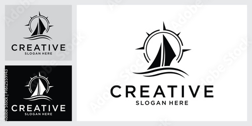 Sailboat vector logo design concept