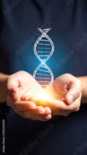 DNA in hands, glowing