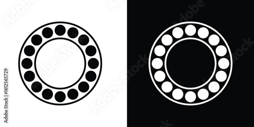 Circular Bearing Design Vector | Ball Bearing Icon Illustration | Mechanical Gear Symbol Template | Industrial Engineering Part Graphic | Black and White Round Shape Logo Element

