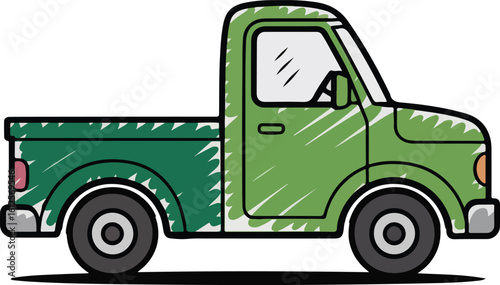 Green truck crayon chalk style transparent png vector