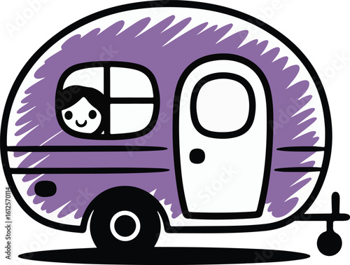 campervan with a drawing of a happy person inside crayon chalk style transparent png vector