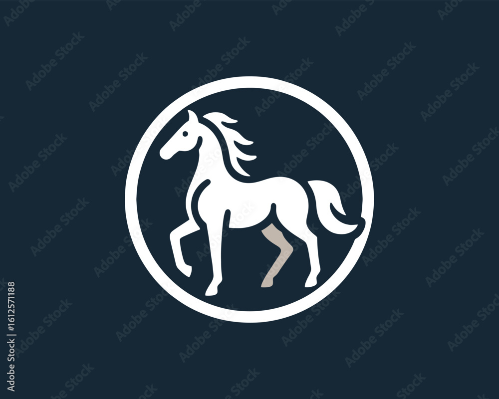 Fototapeta premium Elegant White Horse Emblem in Circular Design Symbolizing