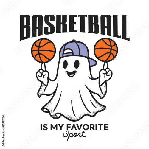 Ghost playing basketball vector illustration typography t shirt design