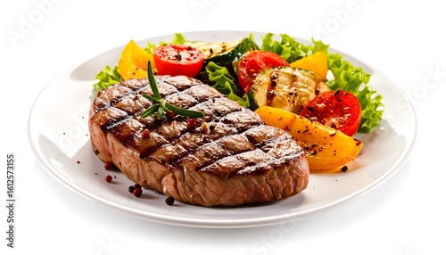 Grilled steak with roasted vegetables