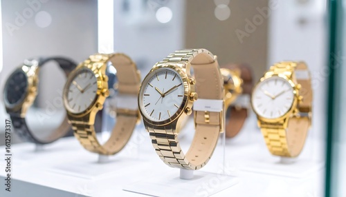 Gold watches on display