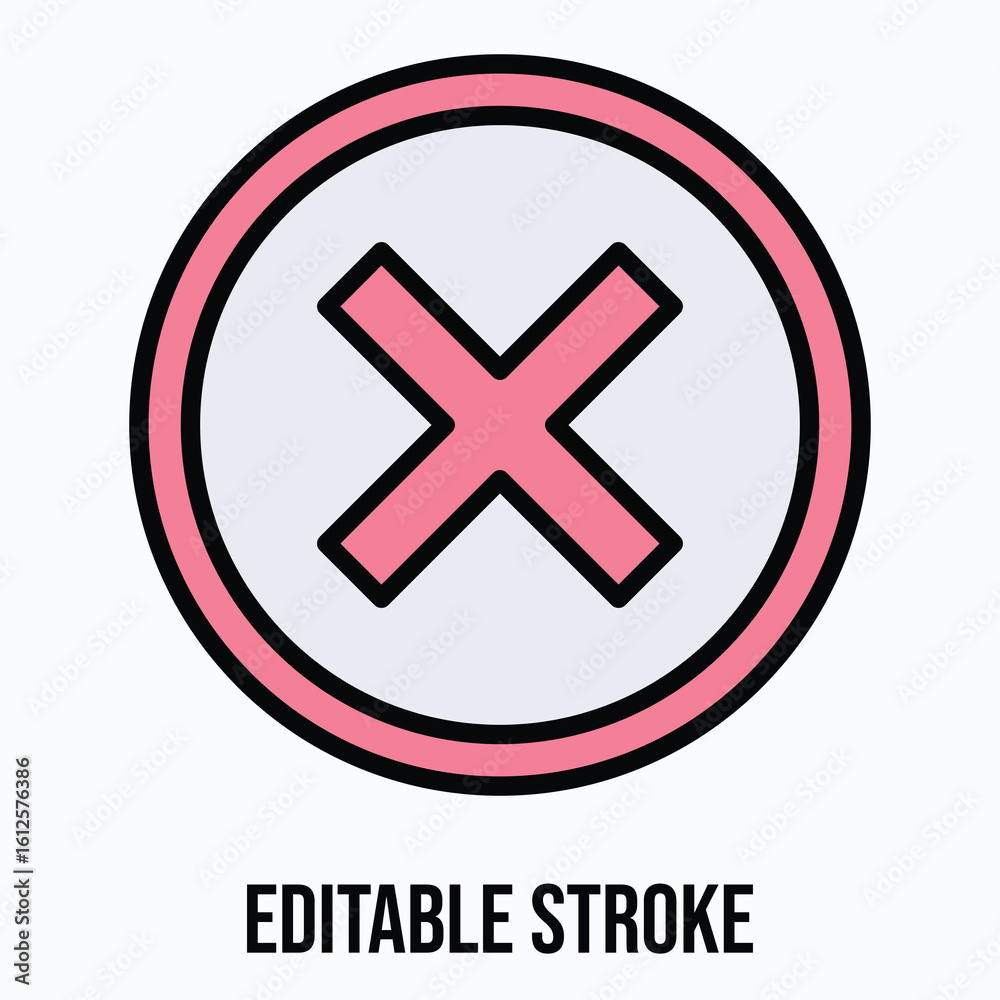 Obraz premium Cross And Stop Mark Vector Icon, Isolated Vector Lineal Color Style Icon, Editable Stroke.