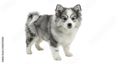 Standing Dog Looking at Camera on White Background