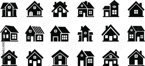 Collection of a Simple, Black House Vector Icons