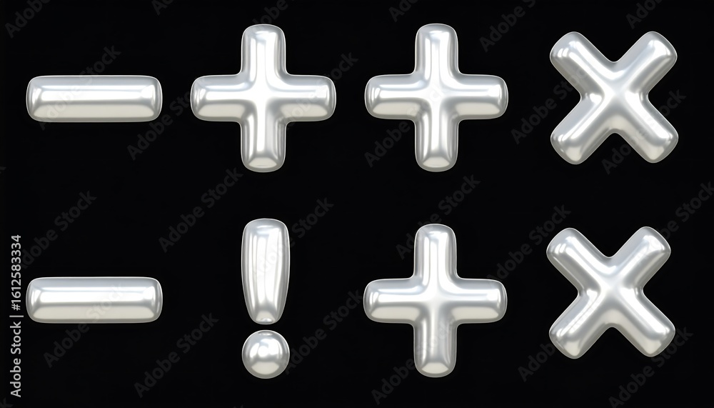 Fototapeta premium Silver Metallic Math Symbols on Black Background, representing Mathematical Concepts