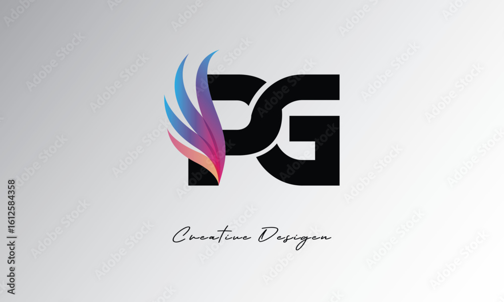 Fototapeta premium PG Feather Gradient Logo – Elegant Wing Monogram for Modern Branding & Visual Identity Design