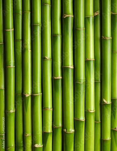 Close-up view of vibrant green bamboo stalks