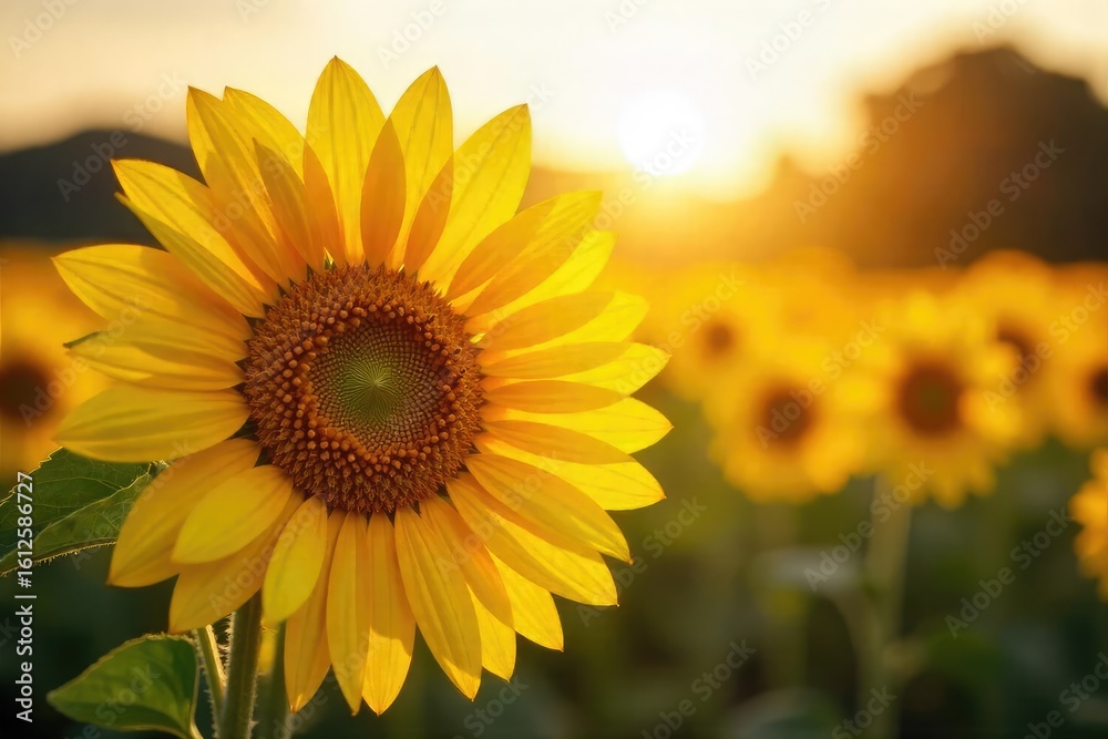 Fototapeta premium A vibrant sunflower basks in the golden sunlight, its petals radiating warmth and joy The rich colors and textures create a feeling of summer energy and natural beauty , macro, texture, shadow