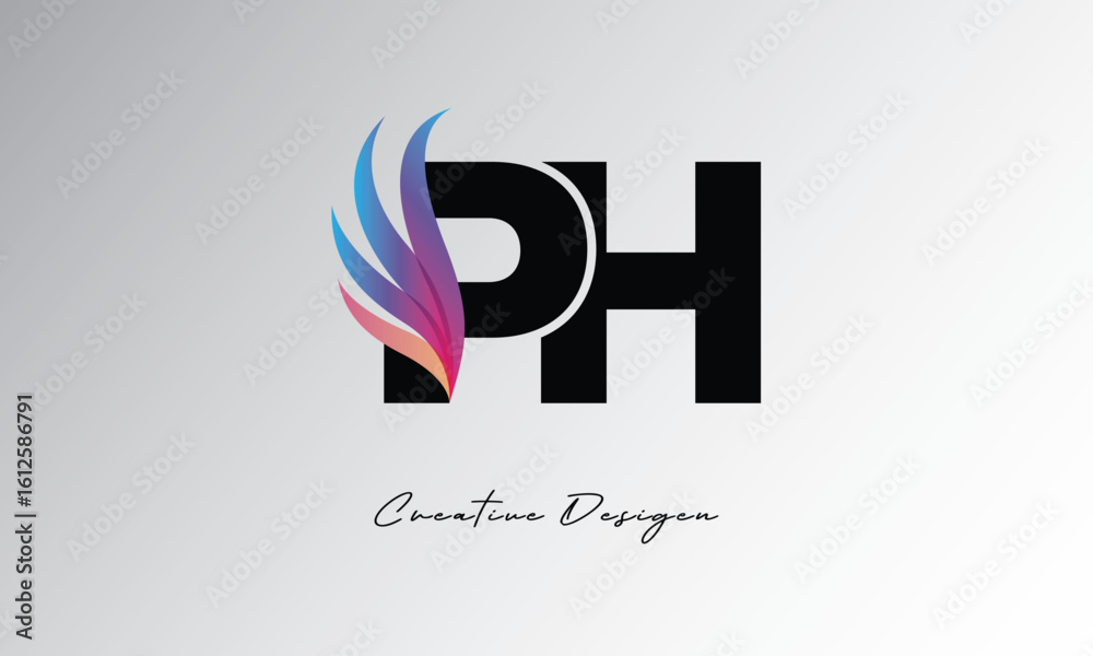 Fototapeta premium PH Feather Gradient Logo – Elegant Wing Monogram for Modern Branding & Visual Identity Design