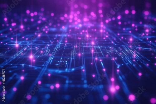 Digital Data Stream: Dynamic digital abstract of data streams, intricate lines with neon dots forming a complex network, symbolizing technological advancements and connections. 