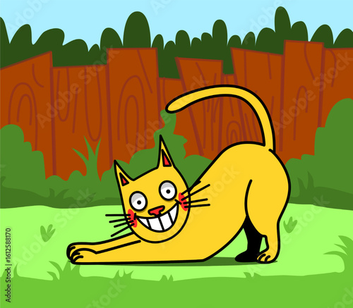 Illustration of a cat in a garden