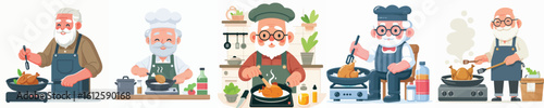 vector character of grandfather cooking chicken