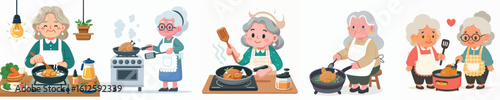 vector character of grandmother cooking chicken