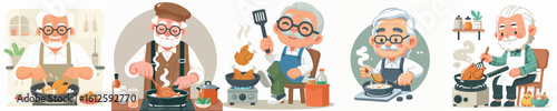 vector character of grandfather cooking chicken