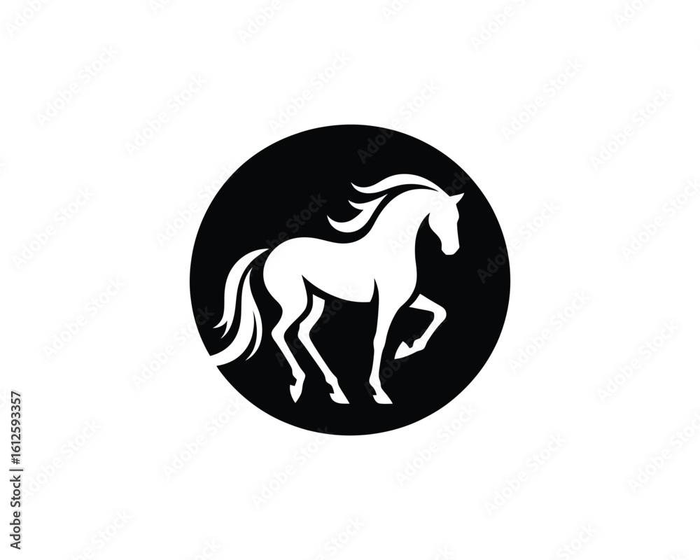 Fototapeta premium Elegant Horse Stallion Silhouette in Circular Frame