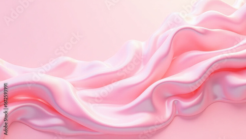 Elegant abstract pink silk liquid background with smooth flowing folds, soft pastel glow and glossy light reflections, no product