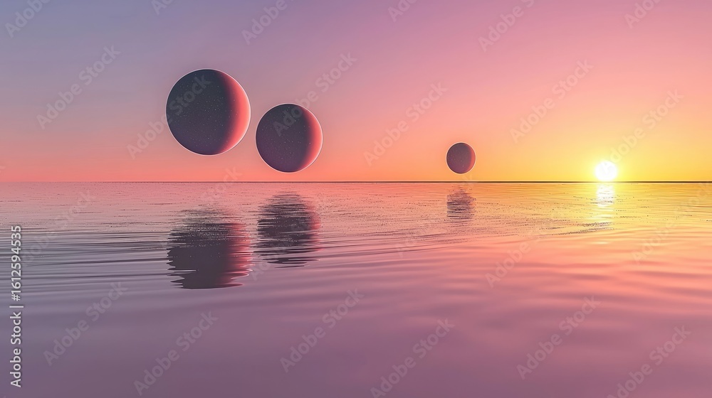 Obraz premium Floating Sphere on Water at Sunset